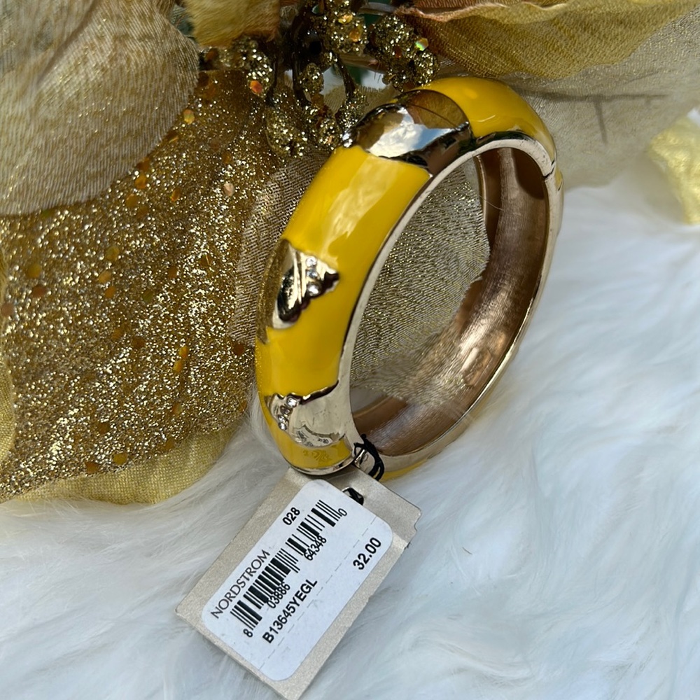 NWT Nordstrom Sequin Bracelet Yellow & Gold with Rhinestones Open Clasp